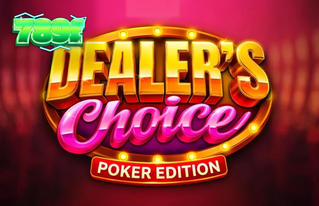 Giao diện trò chơi Dealer’s Choice: Poker Edition với các biểu tượng lá bài và bàn nỉ xanh.